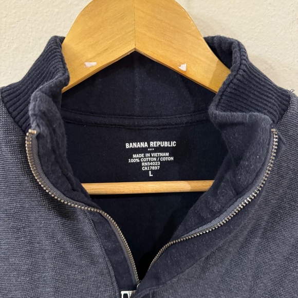 Banana Republic Men's Casual Quarter Zip Cotton Sweater Blue LG - Picture 3 of 6